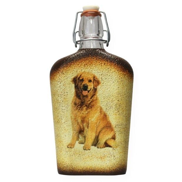 Kutyás ajándék ötlet - Golden retriever képpel díszített pálinkás üveg